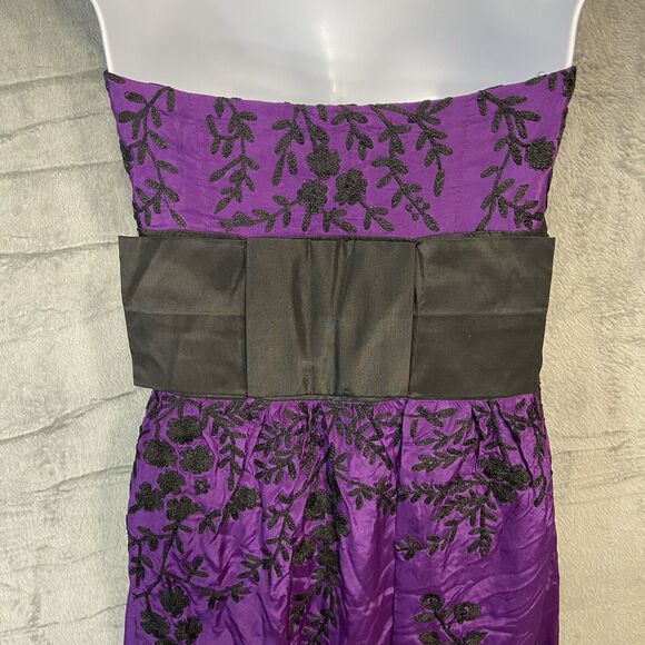 Tracy Reese S 6 Silk Black Floral Embroidered Purple Dress Whimsigoth Empire NYE - Picture 14 of 16